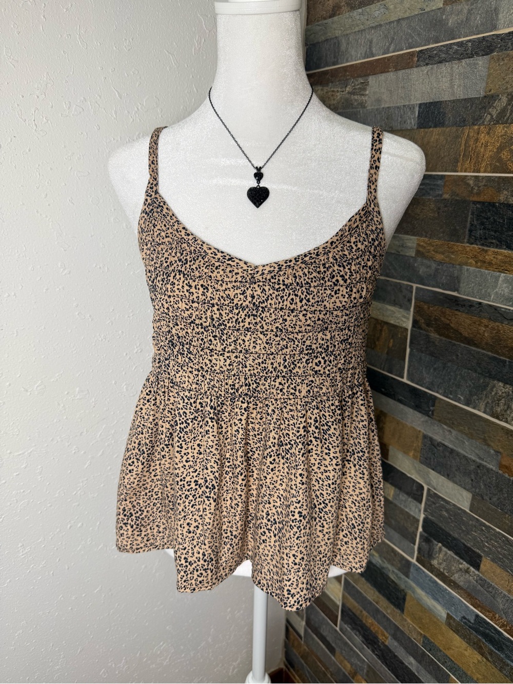 URBAN Romantics Beige and Black Leopard Smocked Cami Size Large